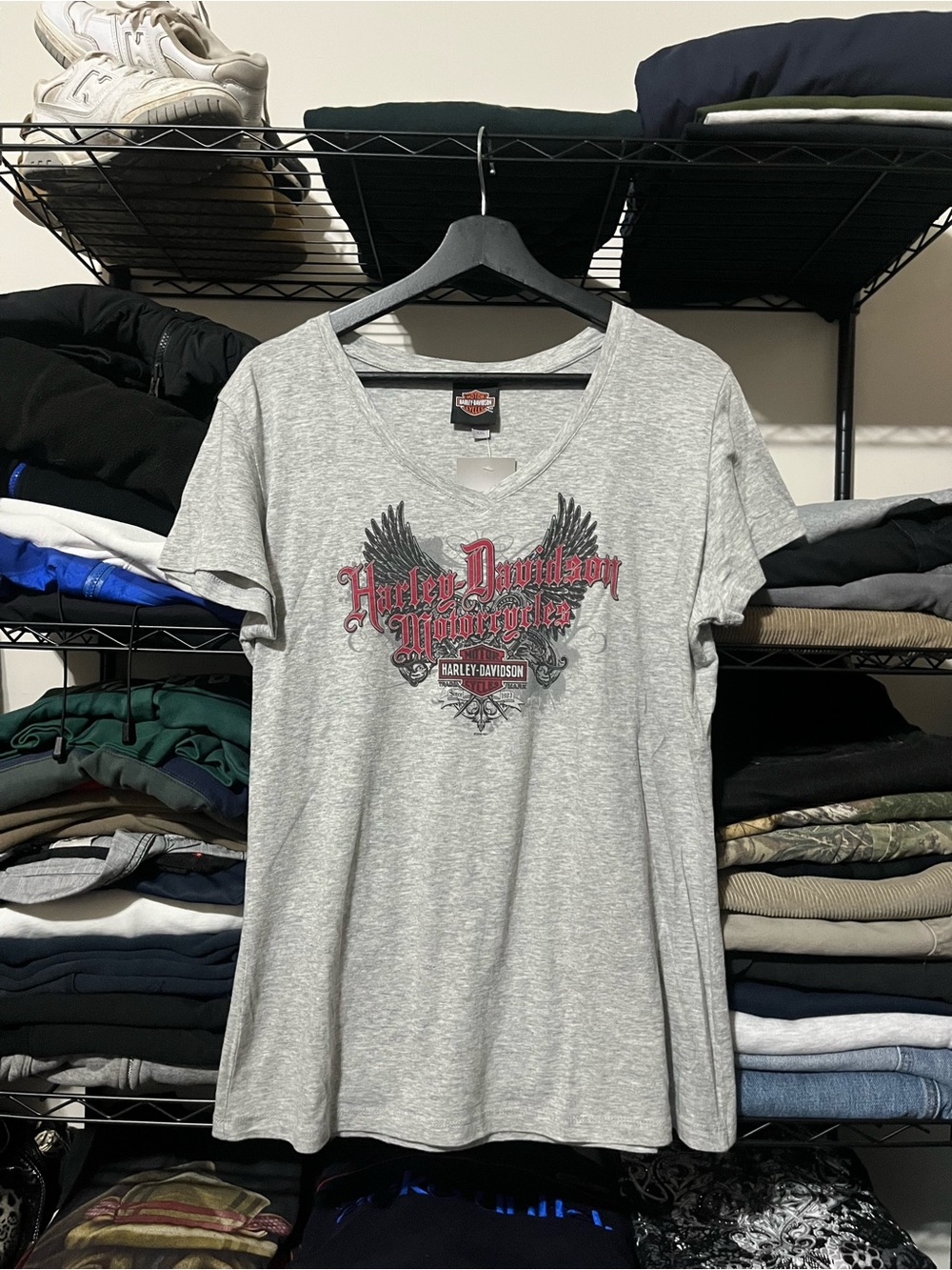 Harley-Davidson Gray Short Sleeve Tee with Red & Black Graphic